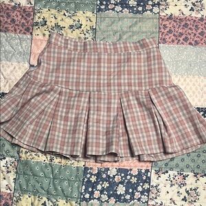 Papaya Pink Plaid Pleated Skirt